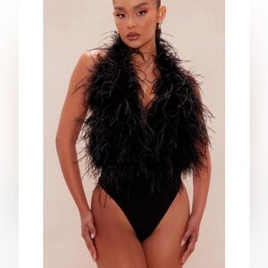 Stylish Black Feathered Bodysuit
